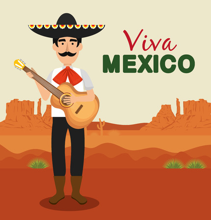mariachi with guitar and hat to celebration event vector illustrationのイラスト素材