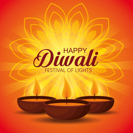 mandalas flowers and candles to diwali festival vector illustrationのイラスト素材