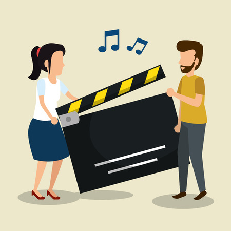 people with clapper and listen digital music vector illustrationのイラスト素材