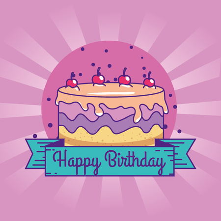 happy birthday with cake and cherrys decoration vector illustrationのイラスト素材