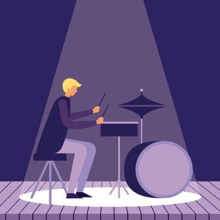 music instrument man playing drums lights presentation vector illustrationのイラスト素材