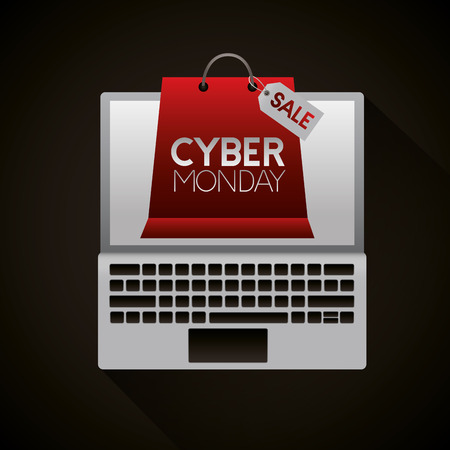 cyber monday laptop screen red shopping bag sale vector illustrationのイラスト素材