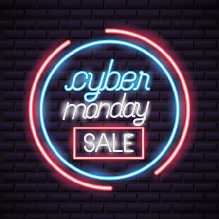 cyber monday red sign neon circle style vector illustrationのイラスト素材