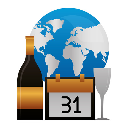 world champagne calendar glass cup happy new year vector illustrationのイラスト素材
