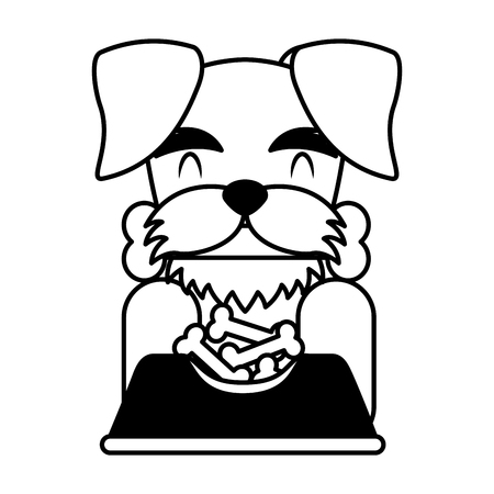 dog biting bone and bowl food vector illustrationのイラスト素材