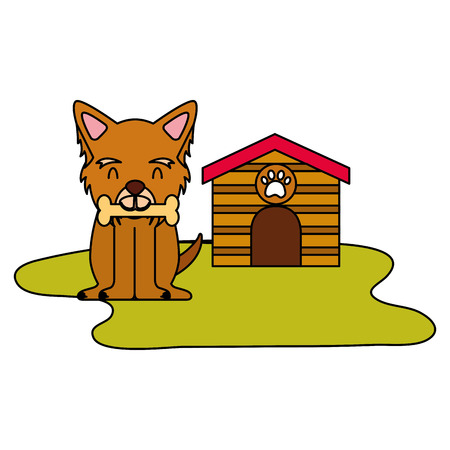 domestic dog with house and bone vector illustrationのイラスト素材