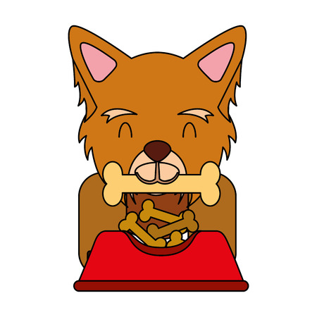 dog biting bone and bowl food vector illustrationのイラスト素材