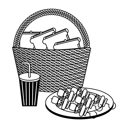 wicker basket sandwichs and kebabs vector illustrationのイラスト素材