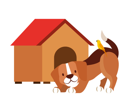 dog and wooden house pet shop vector illustrationのイラスト素材