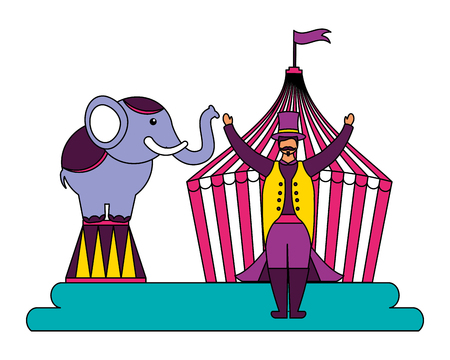 man and elephant circus fun fair vector illustrationのイラスト素材