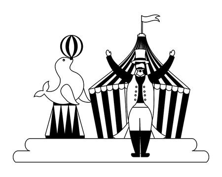 tent ferris wheel and hot air balloon circus fun fair vector illustrationのイラスト素材