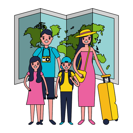 family vacations travel suitcase and map vector illustrationのイラスト素材