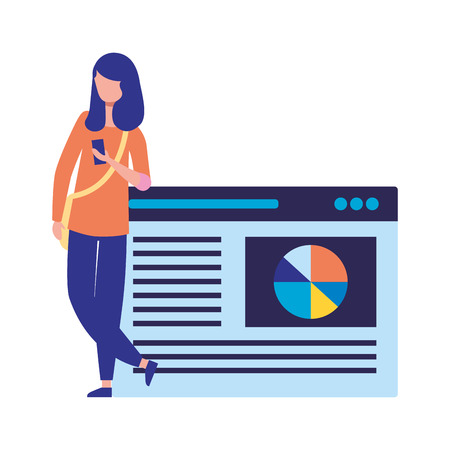 woman using mobile webpage report vector illustrationのイラスト素材