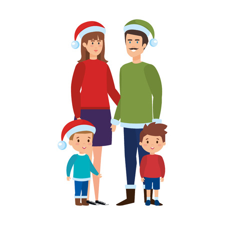 parents couple with kids and winter clothes vector illustrationのイラスト素材