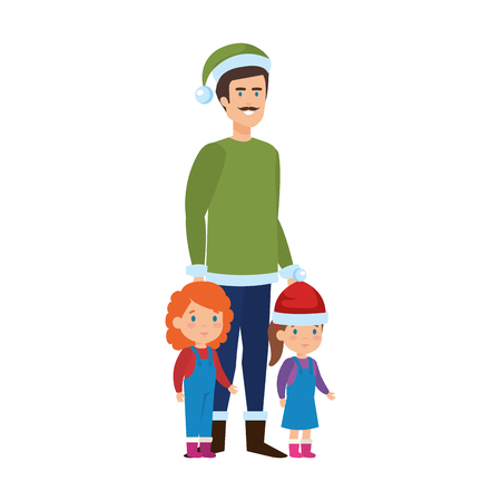 father and kids with christmas clothes vector illustration designのイラスト素材