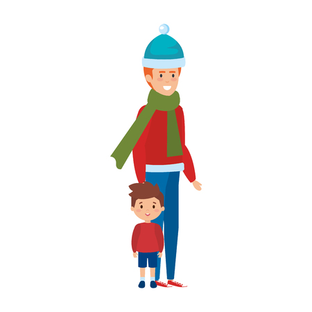 father and son with christmas clothes vector illustration designのイラスト素材