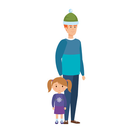 father and daughter with christmas clothes vector illustration designのイラスト素材