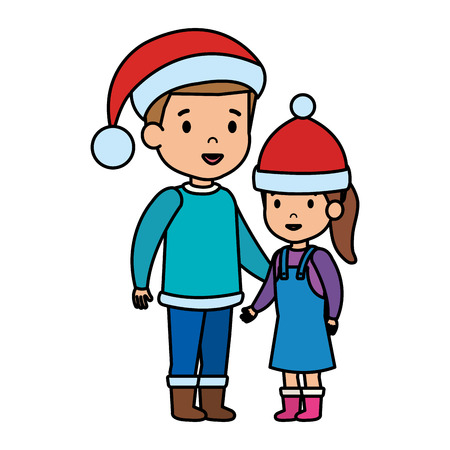 little kids with winter clothes vector illustration designのイラスト素材