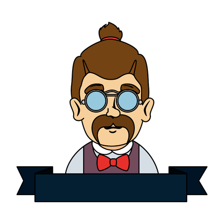man hipster with mustache and glasses vector illustration designのイラスト素材