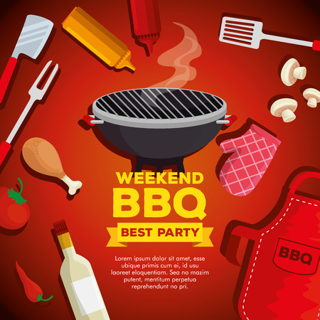 thigh grill with bbq preparation and sauces vector illustrationのイラスト素材