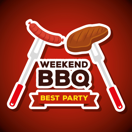 sauces and meat with fork to bbq preparation vector illustrationのイラスト素材