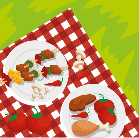 sausages with meat and potatoes grill preparation vector illustrationのイラスト素材