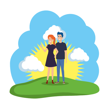 couple in the field characters vector illustration designのイラスト素材