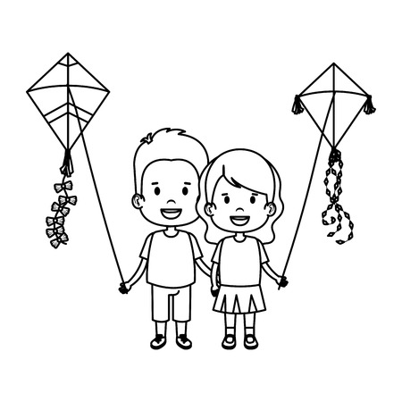 kids couple with kite flying vector illustration designのイラスト素材