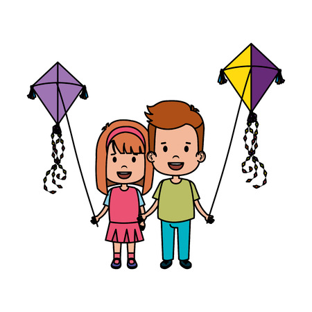 kids couple with kite flying vector illustration designのイラスト素材
