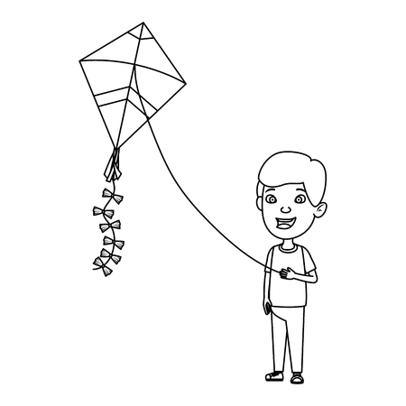 little boy flying kite vector illustration designのイラスト素材