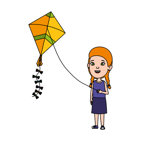 little girl flying kite vector illustration designのイラスト素材