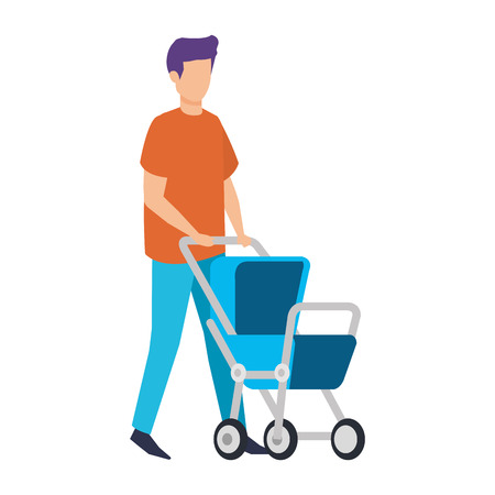 father with cart baby character vector illustration designのイラスト素材