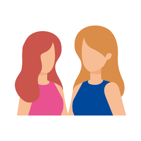 couple girls avatars characters vector illustration designのイラスト素材