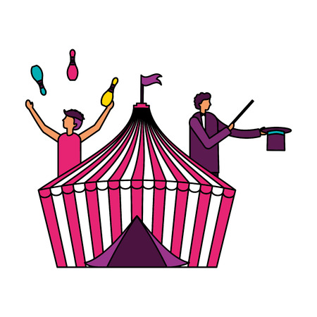 juggler and magician tent circus fun fair vector illustrationのイラスト素材