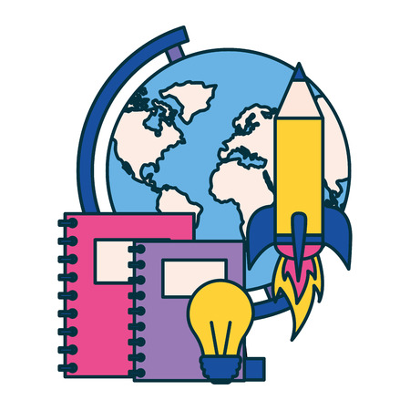 globe books rocket idea education school vector illustrationのイラスト素材