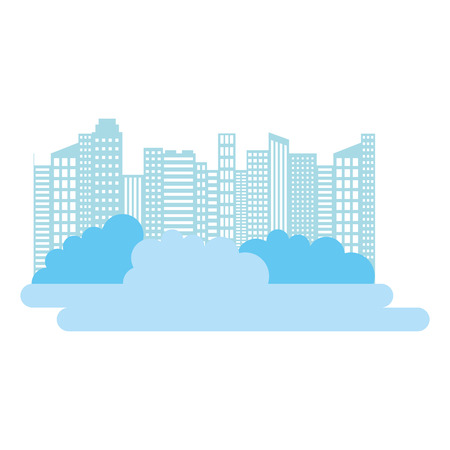 city buildings skyscraper bushes silhouette vector illustrationのイラスト素材