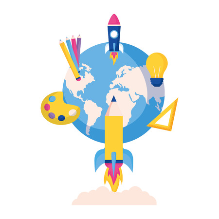 world rocket pencil education school vector illustrationのイラスト素材