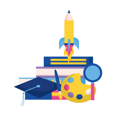 rocket pencil books graduation hat education school vector illustrationのイラスト素材