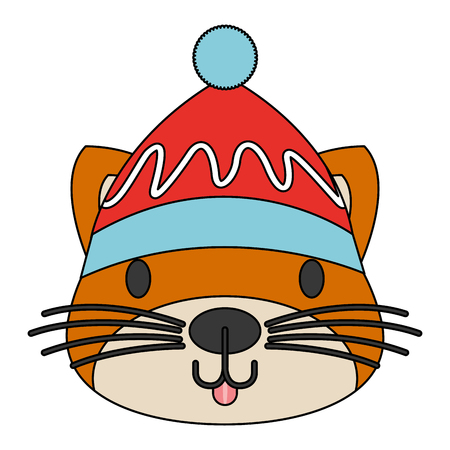 cute cat with warm hat christmas vector illustrationのイラスト素材