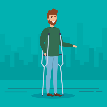 Man with crutches, Disability health care assistance and accessibility theme Colorful design Vector illustrationのイラスト素材