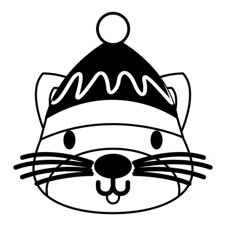 cute cat with warm hat christmas vector illustrationのイラスト素材