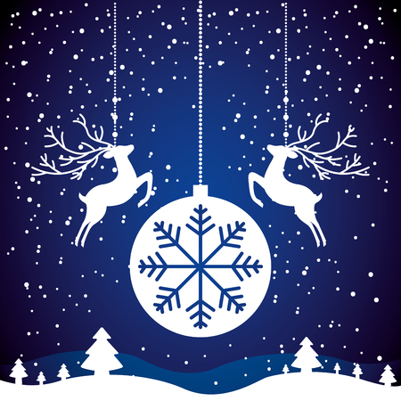 deers and ball winter landscape merry christmas card vector illustrationのイラスト素材