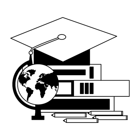 graduation hat books and globe education school vector illustrationのイラスト素材