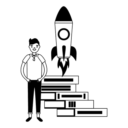boy student book rocket education school vector illustrationのイラスト素材