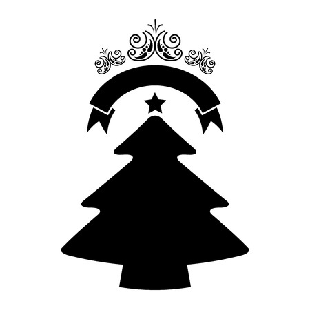merry christmas decoration pine tree ribbon vector illustrationのイラスト素材