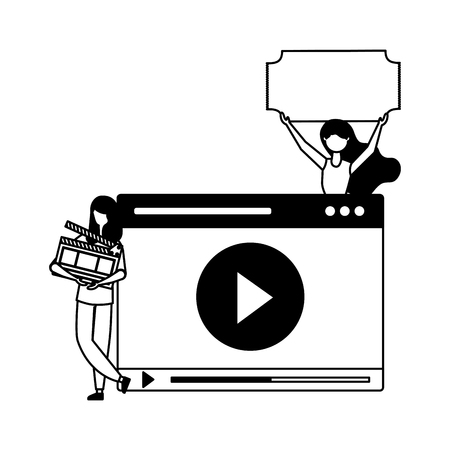 two women ticket movie player vector illustrationのイラスト素材