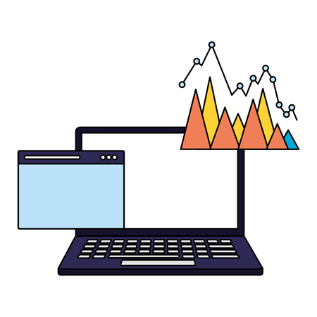 laptop business statistics diagram website search engine optimization vector illustrationのイラスト素材