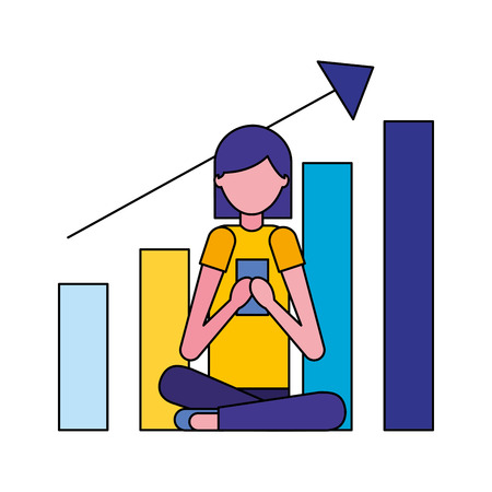 woman with mobile graph search engine optimization vector illustrationのイラスト素材
