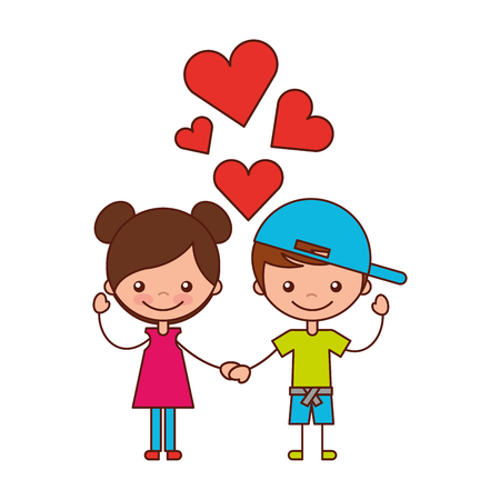 boy and girl love hearts cartoon vector illustrationのイラスト素材