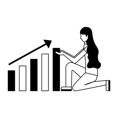 woman with statistics diagram search engine optimization vector illustrationのイラスト素材